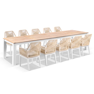 Balmoral 3.55m Outdoor Teak Top Aluminium Table with 12 Hugo Chairs
