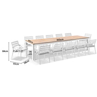 Balmoral 3.55m Teak Top Aluminium Table with 12 Kansas Dining Chairs with Olefin Cushions