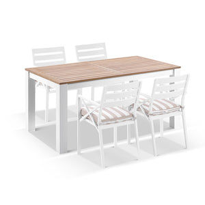 Balmoral 1.8m Teak Top Aluminium Table with 6 Kansas Dining Chairs with Sunbrella cushions