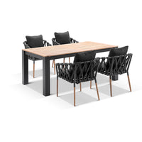 Balmoral 1.8m Outdoor Teak and Aluminium Dining Table with 6 Cove Rope Chairs