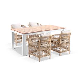 Balmoral 1.8m Outdoor Teak Top Aluminium Table with 6 Malawi Chairs