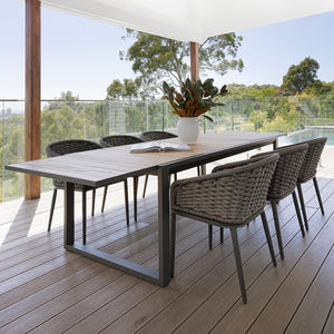 Bora Extension Outdoor Dining Set with 6 x Rozelle Rope Chairs