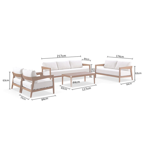 Bronte 3+2+1+1 Outdoor Teak Look Aluminium Lounge with Sunbrella Setting with Coffee Table