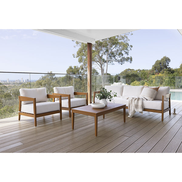 Bronte 3+1+1 Outdoor Teak Look Aluminium with Sunbrella Lounge Setting with Coffee Table