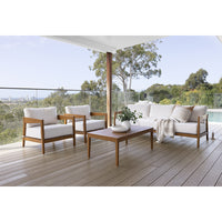 Bronte 3+1+1 Outdoor Teak Look Aluminium with Sunbrella Lounge Setting with Coffee Table