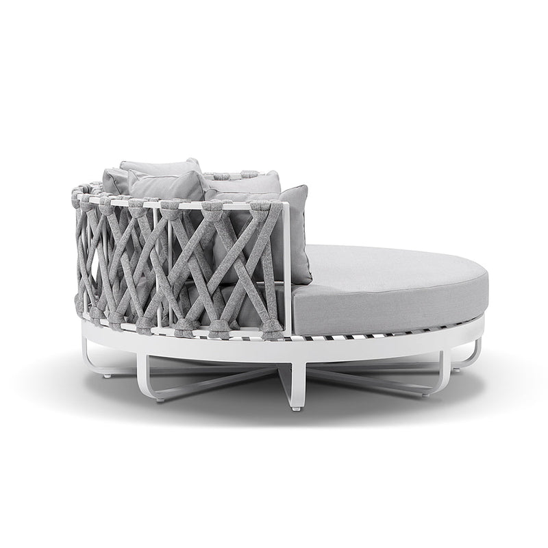 Cove Outdoor Round Aluminium and Rope Daybed Lounge with Side Table