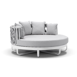 Cove Outdoor Round Aluminium and Rope Daybed Lounge with Side Table