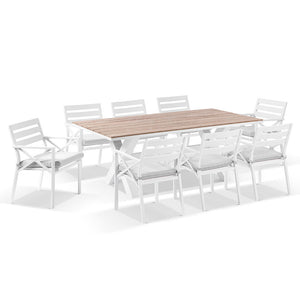 Kansas 2m Outdoor Teak Timber and Aluminium Dining Table with 8 Chairs