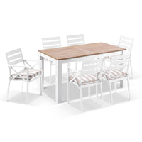 Balmoral 1.8m Teak Top Aluminium Table with 6 Kansas Dining Chairs with Sunbrella cushions