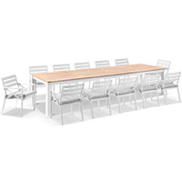 Balmoral 3.55m Teak Top Aluminium Table with 12 Kansas Dining Chairs with Olefin Cushions