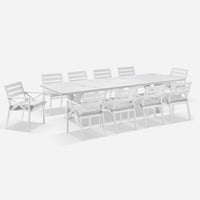 Kansas Outdoor Ceramic 3m Aluminium Dining Table with 10 Chairs Setting