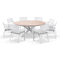 Tuscany Round 1.8m Outdoor Aluminium and Teak Dining Table with 8 Kansas Dining Chairs
