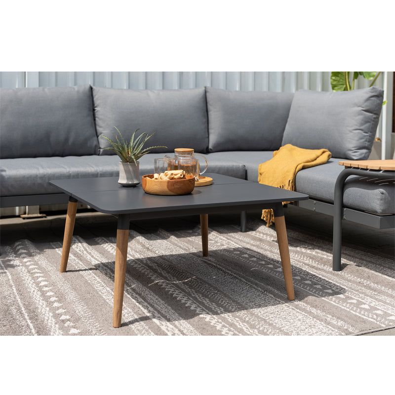 Geelong Outdoor Teak Timber and Aluminium Corner Lounge with Coffee Table
