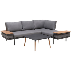 Geelong Outdoor Teak Timber and Aluminium Corner Lounge with Coffee Table