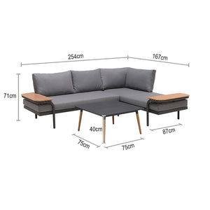 Geelong Outdoor Teak Timber and Aluminium Corner Lounge with Coffee Table