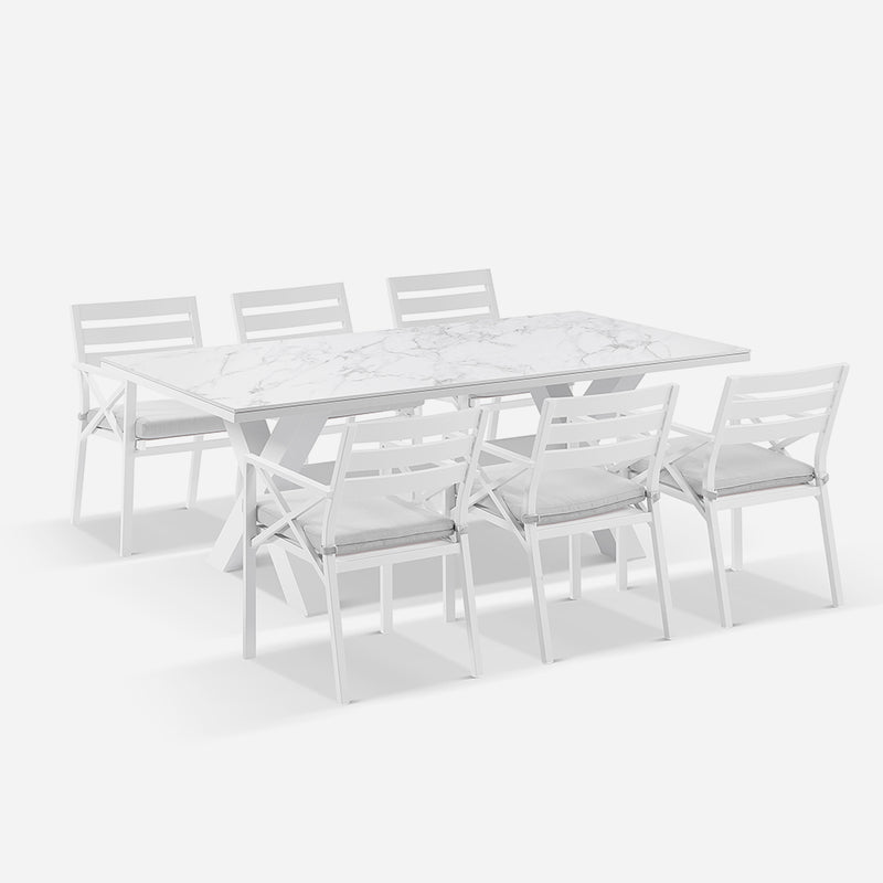 Kansas Outdoor Ceramic 2m Aluminium Dining Table with 8 Chairs Setting