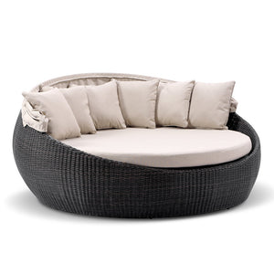 Large Newport - Wicker Outdoor Day Bed with Canopy Chestnut Brown with Latte