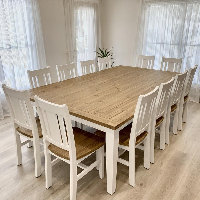 Leura Belle Large Rustic 12 Seater Indoor Dining Table and Chairs Setting