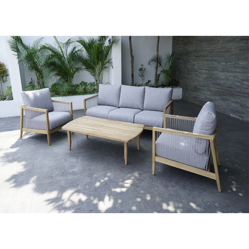 Lita Outdoor 3+1+1 Teak Timber and Rope Lounge with Coffee Table