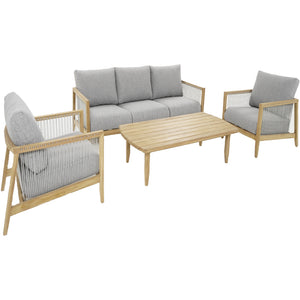 Lita Outdoor 3+1+1 Teak Timber and Rope Lounge with Coffee Table