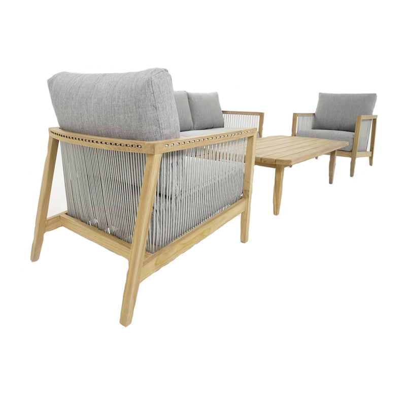 Lita Outdoor 3+1+1 Teak Timber and Rope Lounge with Coffee Table