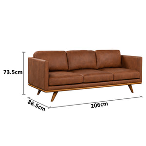 Manly Italian Leather Couch Indoor 3 Seater Hazel Lounge Sofa