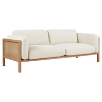 Killara Indoor Cream Bouclé Couch Fabric and Timber 3 Seat Rattan Lounge Sofa