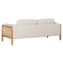Killara Indoor Cream Bouclé Couch Fabric and Timber 3 Seat Rattan Lounge Sofa