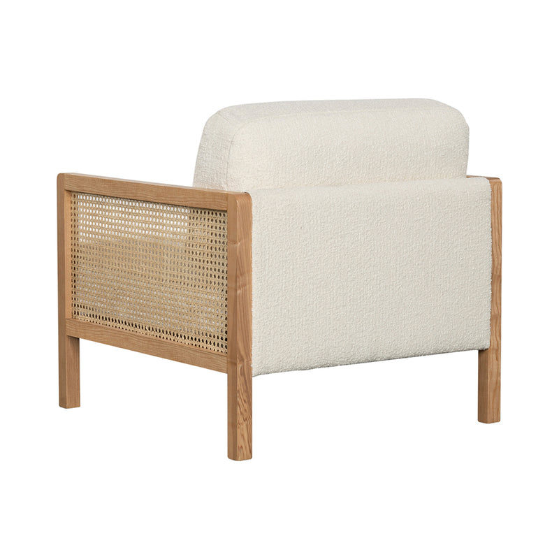 Killara Indoor Cream Bouclé Couch Fabric and Timber Arm Chair Rattan Lounge Sofa