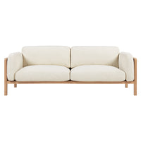 Killara Indoor Cream Bouclé Couch Fabric and Timber 3 Seat Rattan Lounge Sofa