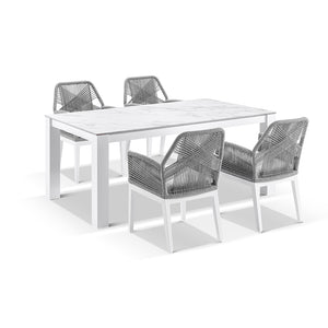 Hugo Ceramic 1.8m Outdoor Aluminium Dining Table with 6 Hugo Rope Chairs