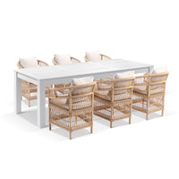 Santorini 2.5 Outdoor Rectangle Aluminium Dining Table with 8 Malawi Chairs