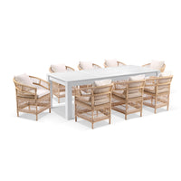Santorini 2.5 Outdoor Rectangle Aluminium Dining Table with 8 Malawi Chairs