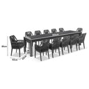 Santorini 3.55m Outdoor Rectangle Aluminium Dining Table with 12 Hugo Rope Chairs