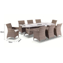 Caesar 8 Rectangle - 9pc Travertine Stone Outdoor Table In Half Round Rattan Wicker