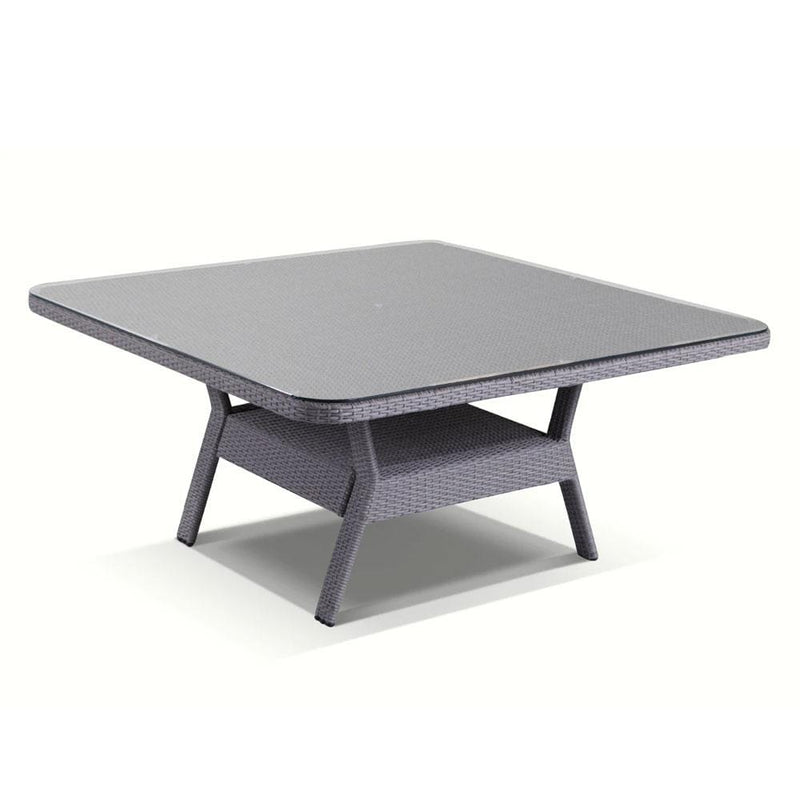 Low Dining Table 1.5m Square Glass Top in Textured Grey wicker