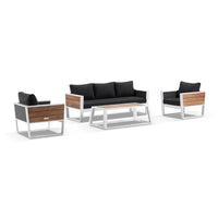 Corfu 3+1+1 Aluminium and Teak Timber Lounge with Coffee Table & Side Table