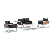 Corfu 2+1+1 Aluminium and Teak Timber Lounge with Coffee Table with Sunbrella® cushions