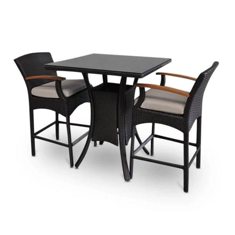 Wanika 2 Seater Outdoor Wicker and Glass Top Bar Patio Furniture Setting