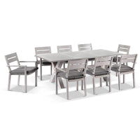 Aged Teak look Tahitian 2.1m Aluminium Dining Setting with Santorini Chairs