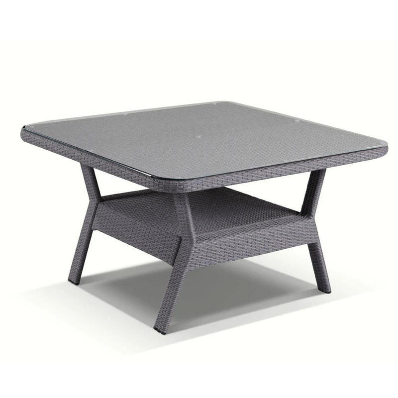Low Dining Table 1.2m Square Glass Top in Textured Grey Wicker