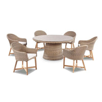 Plantation 6 Outdoor Dining Table with 6 Coastal Wicker Chairs