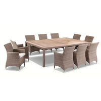 Sahara 10 Seat in Half Round wicker - 11pc Raw Natural Teak Timber Table Top Outdoor Dining Set With Rattan Wicker Chairs