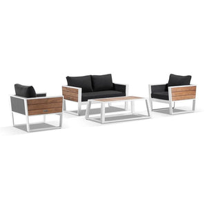 Corfu 2+1+1 Aluminium and Teak Timber Lounge with Coffee Table with Sunbrella® cushions
