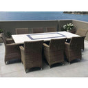 Caesar 8 Rectangle - 9pc Travertine Stone Outdoor Table In Half Round Rattan Wicker