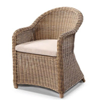 Plantation Full Round Wicker Dining Chair in Brushed Wheat