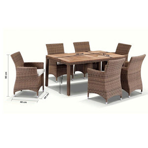 Sahara 6 - 7pc Raw Natural Teak Timber Table Top Outdoor Dining Set In Half Round Wicker