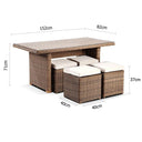 Half Round Wicker Dining Coffee Table with 4 Stowaway Ottomans
