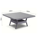 Low Dining Table 1.5m Square Glass Top in Textured Grey wicker