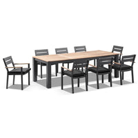 Balmoral 2.5m Teak Top Aluminium Table with 8 Capri Dining Chairs